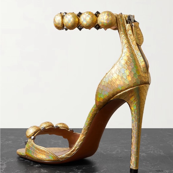 ALAÏA La Bombe 110 studded iridescent metallic elaphe sandals size 37 - Picture 8 of 16